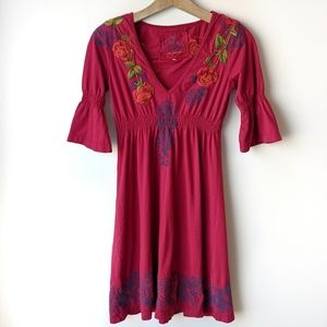Johnny Was Floral Embroidered Dress Boho